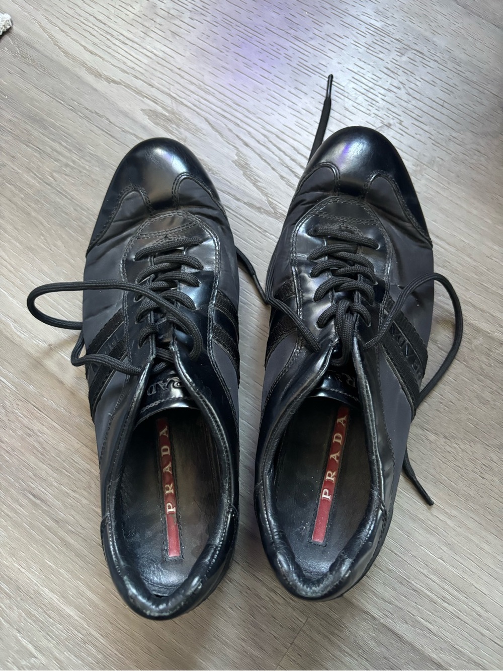 Prada Black Leather and Nylon Men's Lace-Up Sneakers